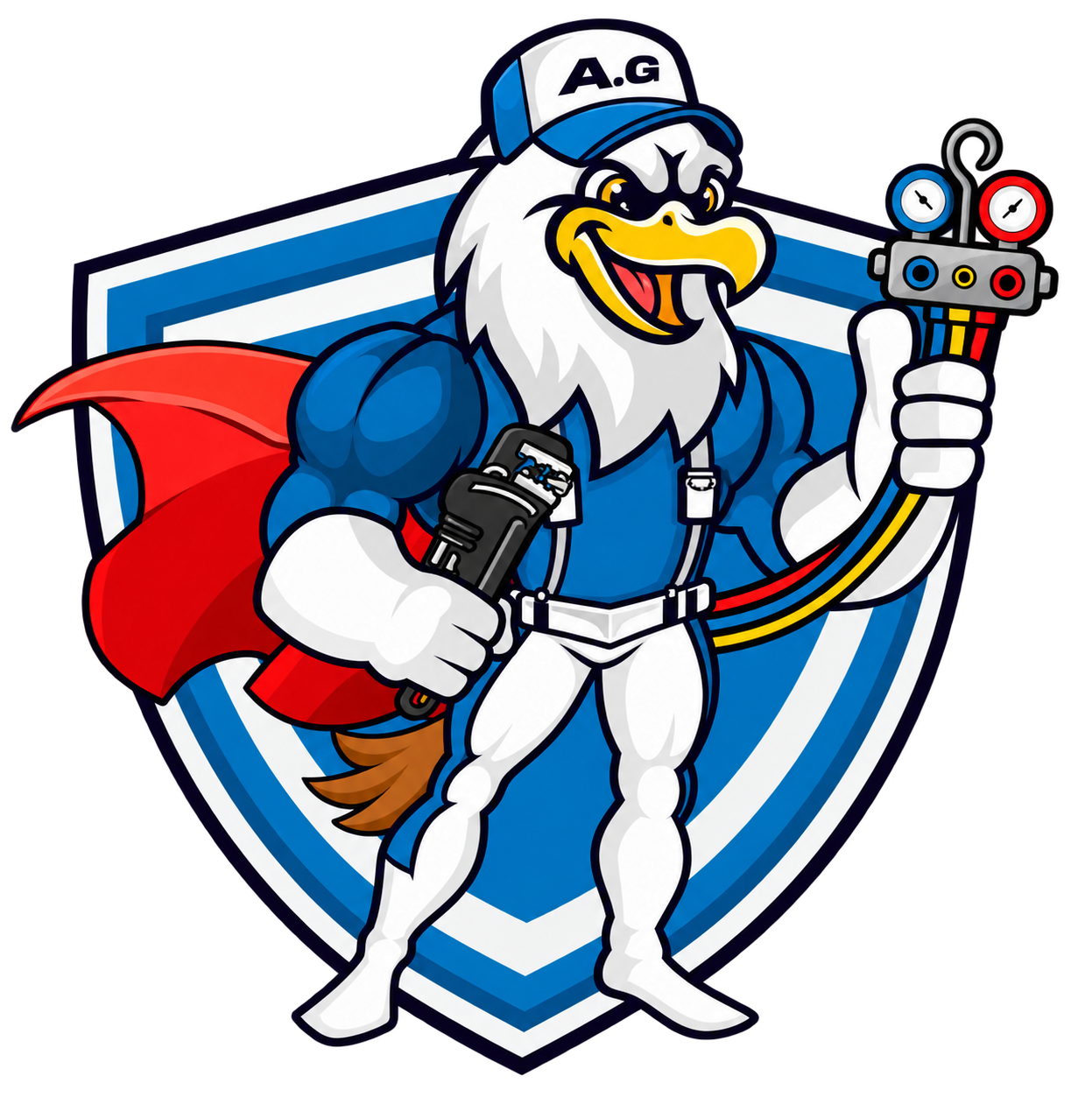 A.G HVAC eagle mascot with shield